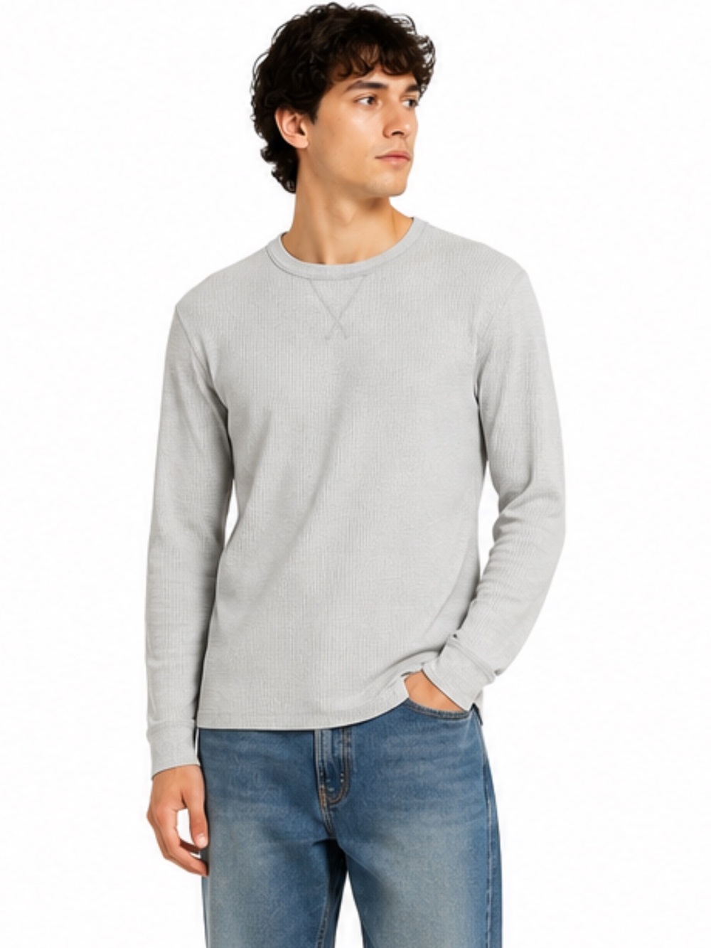 Eddie Bauer Men’s Waffle Knit Thermal Shirt Gray Long Sleeve Crew Neck Size M